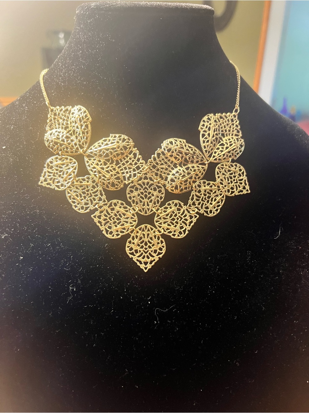 Source Unknown Gold Filigree Leaf Bib Necklace - Women Jewelry